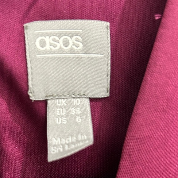 ASOS DESIGN bubble sleeve twist detail midi pencil dress in raspberry NWOT - Picture 7 of 7